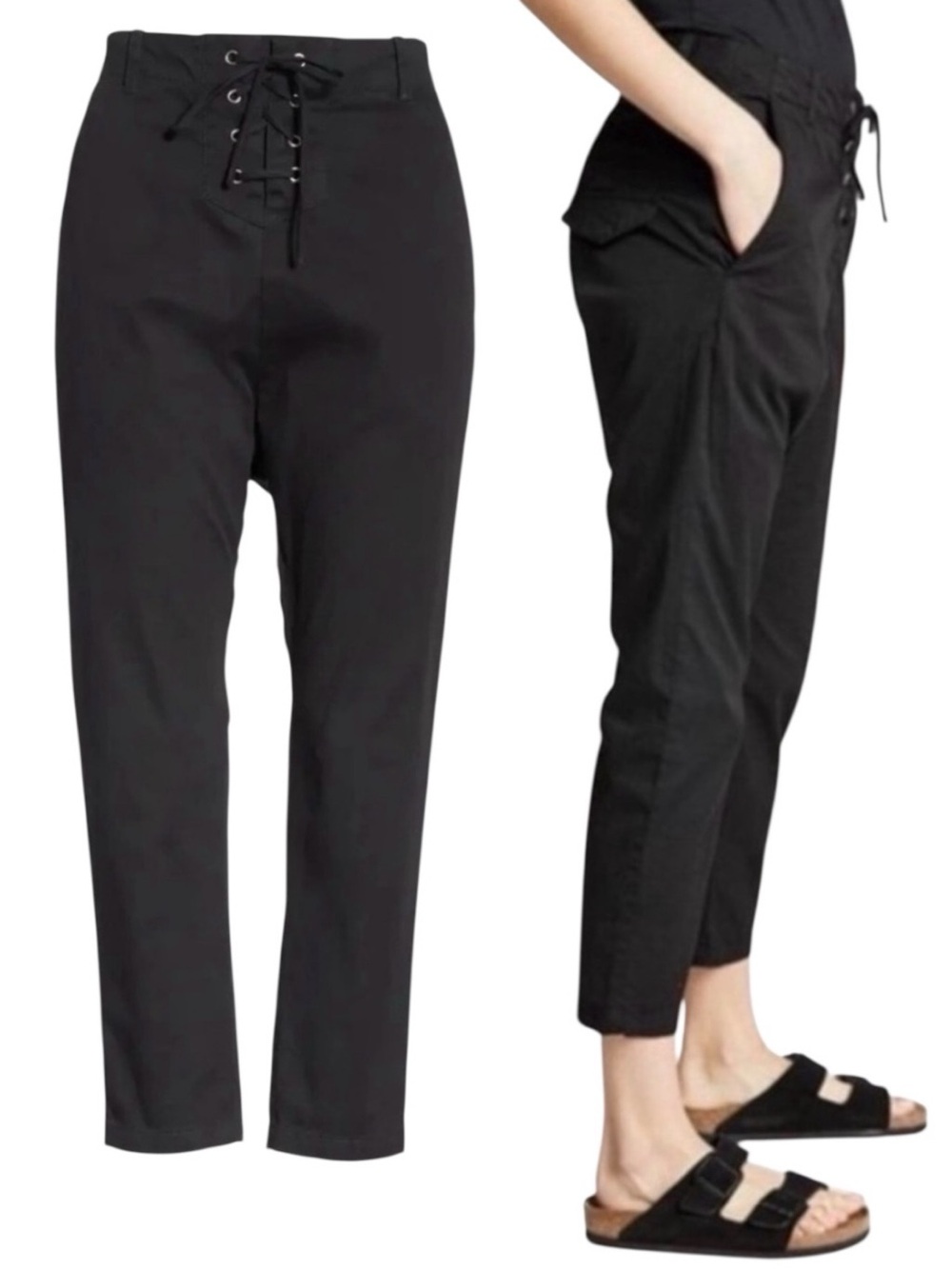 NILI LOTAN Avery Lace Up Pants Drop Crotch Crop Lace Up Black Size 0